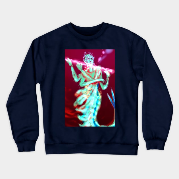 Fairy flute mermaid faerie shrimp multi arm goddess flautist glowing fantasy Crewneck Sweatshirt by sandpaperdaisy